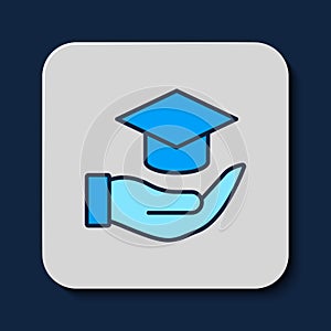 Filled outline Education grant icon isolated on blue background. Tuition fee, financial education, budget fund