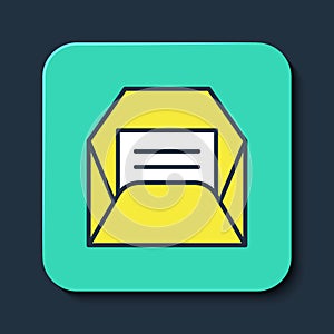Filled outline Envelope icon isolated on blue background. Received message concept. New, email incoming message, sms