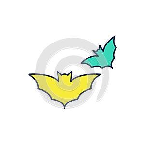 Filled outline Flying bat icon isolated on white background. Happy Halloween party. Vector