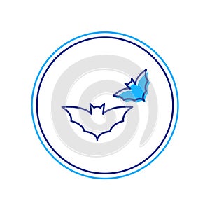 Filled outline Flying bat icon isolated on white background. Happy Halloween party. Vector