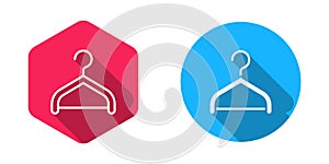 Filled and outline Hanger wardrobe icon isolated with long shadow background. Cloakroom icon. Clothes service symbol photo
