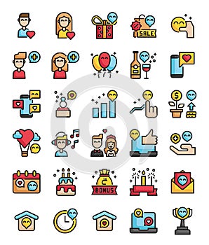Filled outline happiness icons pack