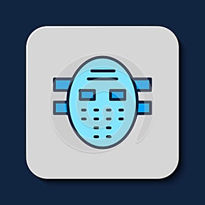 Filled outline Hockey mask icon isolated on blue background. Vector
