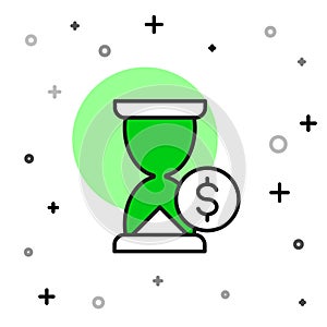 Filled outline Hourglass with dollar icon isolated on white background. Money time. Sandglass and money. Growth, income