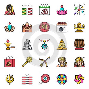 Filled outline icons for happy diwali.