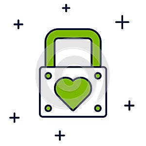 Filled outline Lock and heart icon isolated on white background. Locked Heart. Love symbol and keyhole sign. Valentines