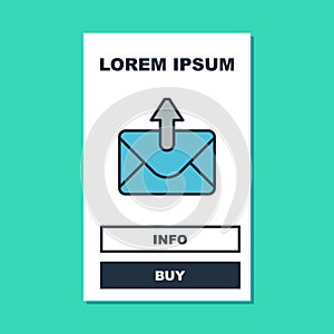 Filled outline Mail and e-mail icon isolated on turquoise background. Envelope symbol e-mail. Email message sign. Vector