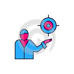 Filled outline Marketing target strategy concept icon isolated on white background. Aim with people sign. Vector