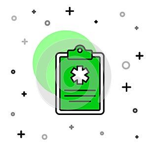 Filled outline Medical clipboard with clinical record icon isolated on white background. Health insurance form