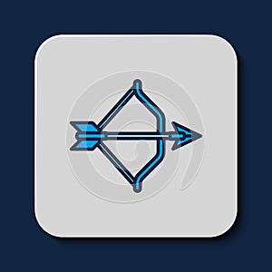 Filled outline Medieval bow and arrow icon isolated on blue background. Medieval weapon. Vector