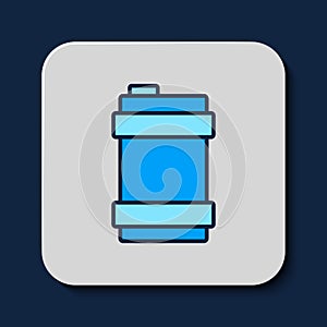 Filled outline Metal beer keg icon isolated on blue background. Vector