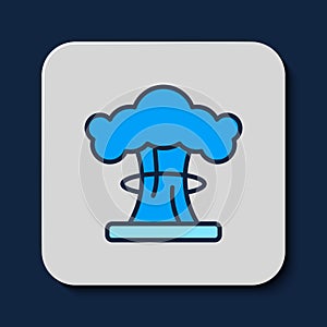 Filled outline Nuclear explosion icon isolated on blue background. Atomic bomb. Symbol of nuclear war, end of world