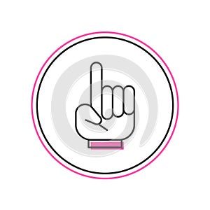 Filled outline Number 1 one fan hand glove with finger raised icon isolated on white background. Symbol of team support