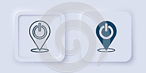 Filled and outline Power button icon isolated on grey background. Start sign. Square button. Vector