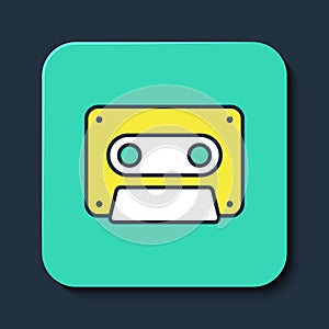 Filled outline Retro audio cassette tape icon isolated on blue background. Turquoise square button. Vector