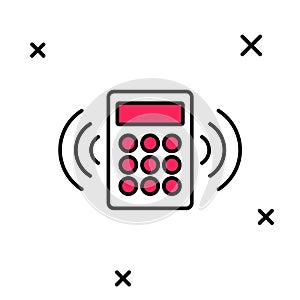 Filled outline Security system control panel with display icon isolated on white background. Keypad of security system