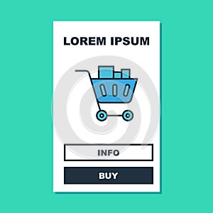 Filled outline Shopping cart and food icon isolated on turquoise background. Food store, supermarket. Vector