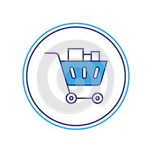 Filled outline Shopping cart and food icon isolated on white background. Food store, supermarket. Vector