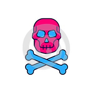 Filled outline Skull on crossbones icon isolated on white background. Happy Halloween party. Vector