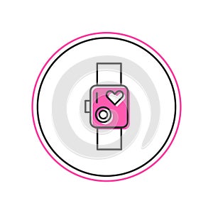 Filled outline Smart watch showing heart beat rate icon isolated on white background. Fitness App concept. Vector