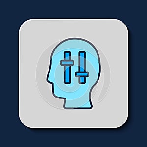 Filled outline Solution to the problem in psychology icon isolated on blue background. Puzzle. Therapy for mental health