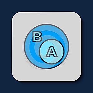 Filled outline Subsets, mathematics, a is subset of b icon isolated on blue background. Vector