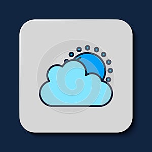Filled outline Sun and cloud weather icon isolated on blue background. Vector