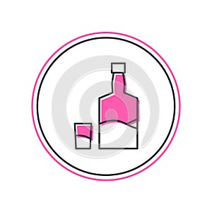 Filled outline Tequila bottle and shot glass icon isolated on white background. Mexican alcohol drink. Vector