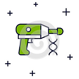 Filled outline Transfer liquid gun in biological laborator icon isolated on white background. Vector