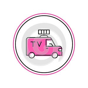 Filled outline TV News car with equipment on the roof icon isolated on white background. Vector