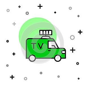 Filled outline TV News car with equipment on the roof icon isolated on white background. Vector