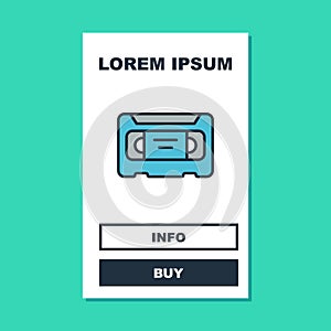 Filled outline VHS video cassette tape icon isolated on turquoise background. Vector