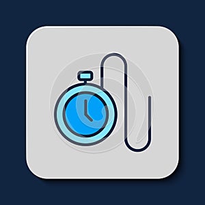 Filled outline Watch with a chain icon isolated on blue background. Vector
