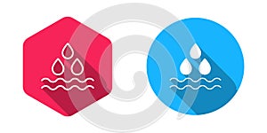 Filled and outline Water drop icon isolated with long shadow background. Vector photo