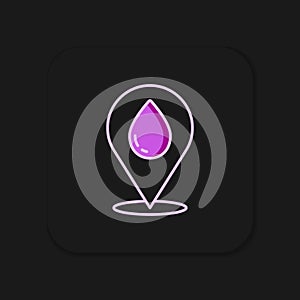 Filled outline Water drop with location icon isolated on black background. Flat filled outline style with shadow. Vector