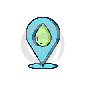 Filled outline Water drop with location icon isolated on white background. Flat filled outline style with shadow. Vector