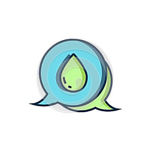 Filled outline Water drop with speech bubbles icon isolated on white background. Flat filled outline style with shadow photo