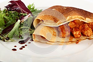 Filled Pancakes With Salad And Dressing