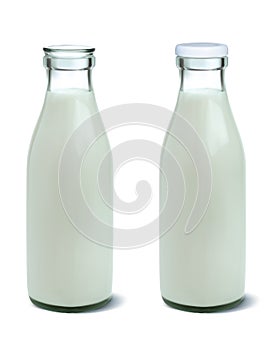 Filled unopened and opened milk bottle