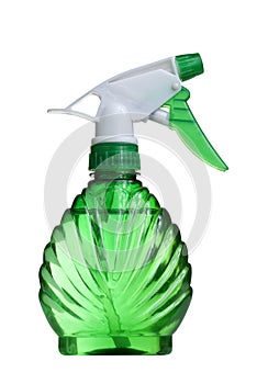 filled water spray bottle green isolated on white background