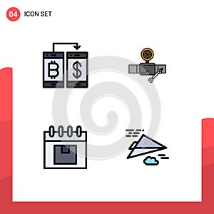 Filledline Flat Color Pack of 4 Universal Symbols of cashless, gage, transection, building, delivery