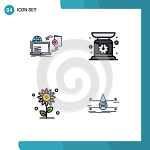 Filledline Flat Color Pack of 4 Universal Symbols of disc, sub flower, publish, machine, nature