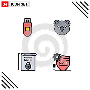 Stock Vector Icon Pack of 4 Line Signs and Symbols for usb, law, animal, kangaroo, terms