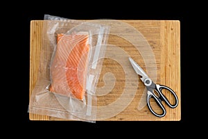 Fillet of Atlantic salmon packaged for freezing