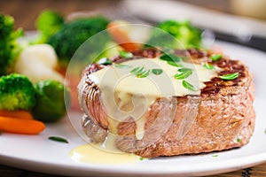 Fillet of beef with bearnaise sauce. High quality photo.