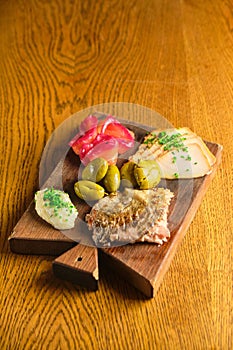 Fillet of marinated and fried meat cut into slices