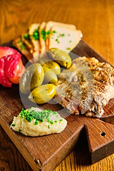 Fillet of marinated and fried meat cut into slices