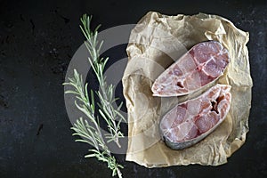 Fillet of raw fish and ingredients for cooking