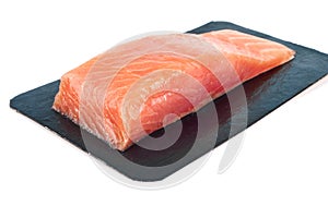 Fillet of red fish in vacuum packing. Isolated on white
