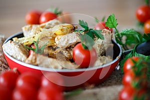 Fillet roasted turkey slices with vegetables